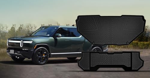 LASFIT Frunk Mats&Truck Bed Mats for Rivian R1T 2024-2022，All Weather Frunk Mats TPE Front & Rear Cargo Liner Custom Fit R1T Truck Bed Mat Black, Tasteless, Durable and Easy to Clean