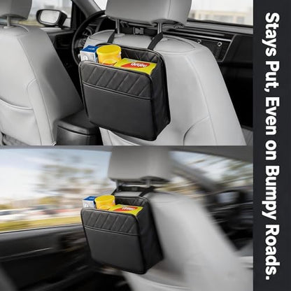 Car Trash Can with Strap Hanger: 2PCS Small Car Garbage Bin for SUV Sedan Truck, Auto Seat Organizer for Snack Wrappers Tissues
