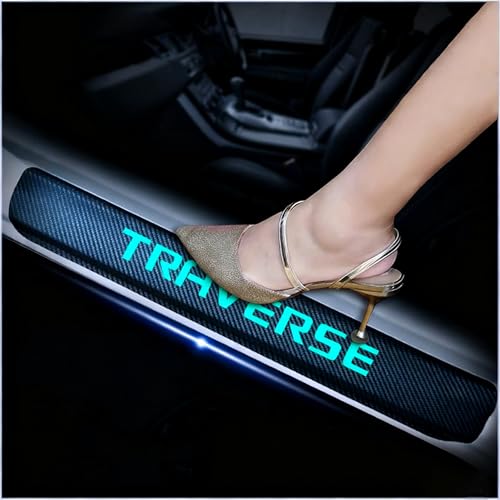 4Pcs Car Door Sill Protector for Chevy Traverse, Carbon Fiber Anti-Scratch Guard for Chevy Traverse Accessories - Self-Adhesive Car Door & Sill Protector -Cyan - color: Cyan