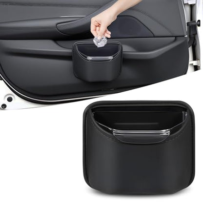 Small Car Trash Can for Side Door Back Seat Leather Leakproof Removable Liner Clip On Automotive Garbage Bin Compact Auto Trashcan Multipurpose Storage Organizer Container 0.22 Gal