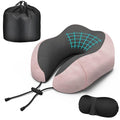 Neck Travel Pillow, Upgraded Memory Foam Pillow for Airplane, Machine Washable, Adjustable Flight Pillow, Suitable for Sleeping Airplane, Car, Office and Home (Pink)