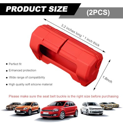 2PCS Car Seat Belt Buckle Covers, Anti-Scratch Silicone Auto Seatbelt Buckle Protector, Universal Safety Belt Clip Cover Secure Buckle Guard Fits Most Vehicles, Car Accessories (Red)