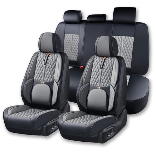 Universal Car Seat Cover, Gray Car Seat Cover, Artificial Leather, Waterproof and Easy to Clean, 360° Coverage for 5 Seats, Protects and Beautifies the Interior, Fits Most Cars - color: B_Gray & Black