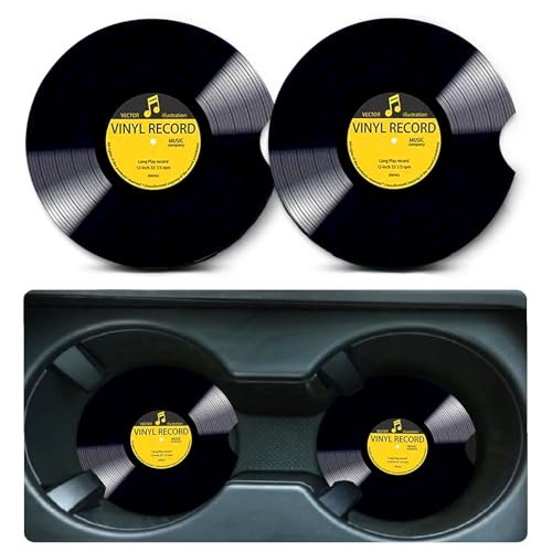 Car Coasters for Cup Holders,2 Pack Retro Vinyl Record Car Coasters,2.75" Universal Size Anti Slip Rubber Mat,Automotive Cup Holder Decal Decor Accessories,Gifts for Women,Men,Mom - color: CD