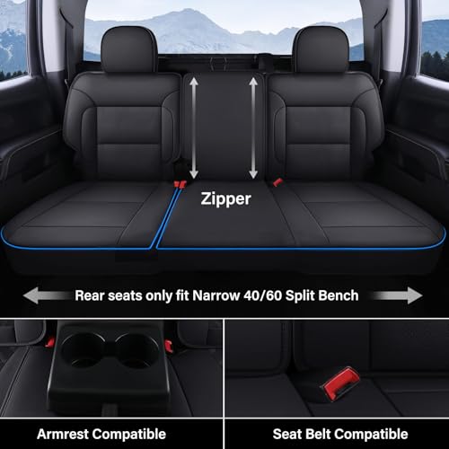 Coverado Silverado Seat Covers Full Set, Faux Leather Car Seat Covers Fit for Chevy Silverado GMC Sierra 2007-2013 & 2019-2026 1500, 2020-2026 2500HD 3500HD Crew Double Extended Cab(Blueline) - color: Blueline, size: FullSet(2007-2013&2019-2025)