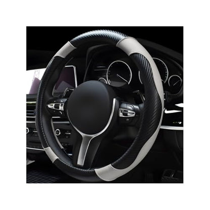 povtii Car Steering Wheel Cover, 15 Inch Leather Breathable Auto Steering Wheel Protector, Comfortable Non-Slip Vehicle Steering Wheel Covers, Universal Car Accessories (White, with Lining) - color: White, With Lining