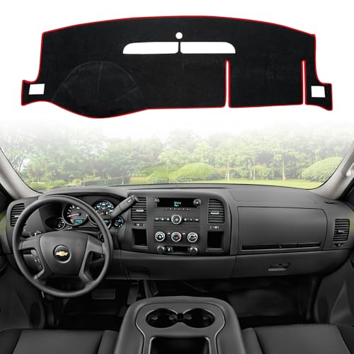 Dashboard Dash Cover Mat for 2007-2014 Chevy Chevrolet Silverado 1500 2500 3500 LTZ Polyester Custom Fit Silverado Dash Cover with Two Glove Boxes Red Trim (Silverado 2007-2014, LTZ) - size: Chevy Silverado LTZ 2007-2013 Red Border