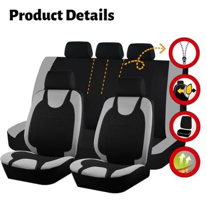Car Seat Covers Full Set, Polyester Vehicle Front ＆ Rear Bench Seat Protectors with 5 Headrest Covers, Automotive Interior Chair Protection Accessories, Universal Fit (Gray) - color: Gray