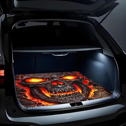 Universal Car Trunk Mat 29" x 39", Skull Flame Design All Weather Trunk Protection Cargo Liner, Durable Cargo Mat Rear Trunk Liner, Stylish Vehicle Interior Accessories Suitable for Most Car Models - color: Skull Flame Design