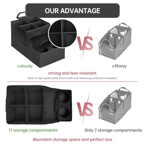 Car Seat Organizer- Backseat Car Organizer with 12 Storages Compartments and 2 Cup Holders, Organizers and Storage, Front Seat for Travel Kids,Black