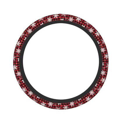 Snowflake Christmas Red Buffalo Plaid Car Steering Wheel Cover,Non-Slip Elastic Neoprene-Sweat Car Accessories,Universal 15 Inch Fit Auto, Vans Trucks,Suvs, Truck - color: Snowflake