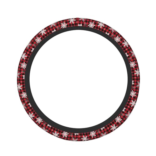 Snowflake Christmas Red Buffalo Plaid Car Steering Wheel Cover,Non-Slip Elastic Neoprene-Sweat Car Accessories,Universal 15 Inch Fit Auto, Vans Trucks,Suvs, Truck - color: Snowflake