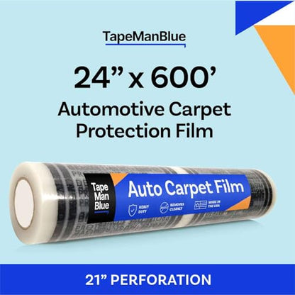 Auto Carpet Film, 24” Roll with 21” Perforation, 4 Mils Thick, Dealer Must Remove Protective Cover, Plastic Floor Mats for Car Carpet Protection, Made in USA (24" x 600' Roll) - size: 24" x 600' Roll