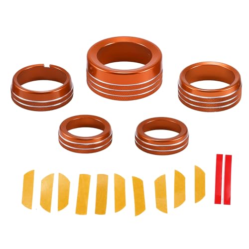 AC Air Conditioner Gear Shift Headlight Media Switch Knob Cover for Dodge for RAM 13-17 / Interior Trim/Stylish Aluminum Alloy / 5 Pcs Orange - color: Orange