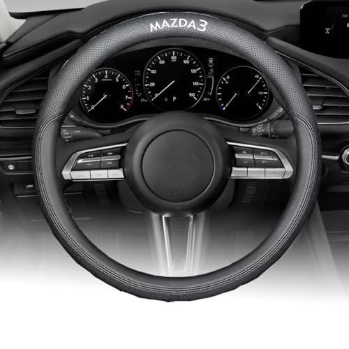 Custom Interior Accessories for Mazda 3 2019 2020 2021 2022 2023 2024 2025 2026 Steering Wheel Covers Leather Sporty Racing Faux Comfortable Handle 1Pcs/Set(Black Stitching) - color: Black stitching, size: Mazda 3 2019-2026