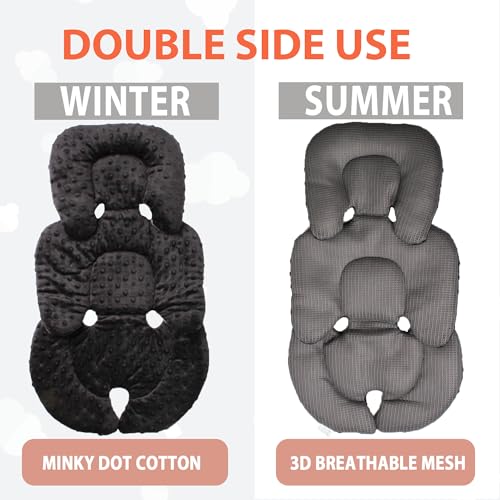 Infant Carseat Insert, 2-in-1 Reversible Baby Car Seat Cushion for Newborn Toddler Head & Body Support Car Seat Pad for Carseats, Strollers, Swings, Bouncers(Black)