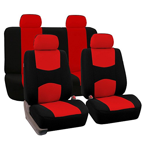 FH Group Car Seat Covers Full Set Cloth - Universal Fit Automotive Seat Covers, Low Back Front Seat Covers, Solid Back Seat Cover, Washable Car Seat Cover for SUV, Sedan and Van Red - color: Red, style: Seat Cover Full Set