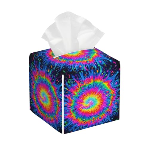 Neon Swirl Tissue Box Cover Square, Waterproof Leather Tissue Box Holder Portable Dispenser Modern Home Decoration for Bathroom Car Nightstand Vanity - color: Neon Swirl