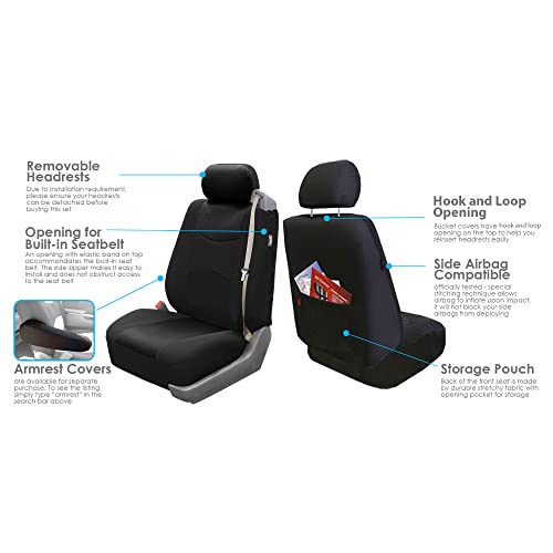 FH Group Front Set Cloth Car Seat Cover for Bucket Seats, Universal Fit, Airbag Compatible, Seat Covers for SUV, Van, Black - color: Black, style: Front Set