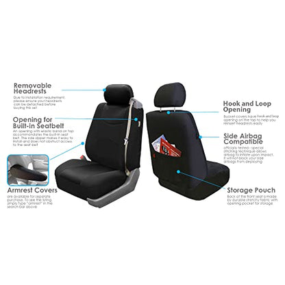 FH Group Front Set Cloth Car Seat Cover for Bucket Seats, Universal Fit, Airbag Compatible, Seat Covers for SUV, Van, Black - color: Black, style: Front Set
