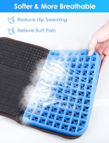 Gel Seat Cushion Portable Massage Travel Cushions, 14.5" x 10.5" Thick Foldable Seat Cushion for Car Office Chair Wheelchair Hip, Coccyx, Sciatica, Pressure Sores Tailbone Pain Relief - size: M-Brown