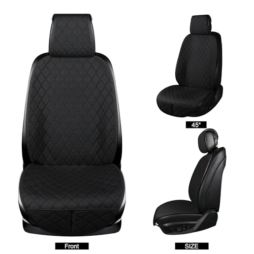 ENOGE Linen Car Seat Cover, Front Car Seat Covers, Driver Seat Protector with Soft & Breathable Cloth Fabric for All Seasons Universal Fits Most Automotive, Van, SUV, Truck (Black, 1 Front) - color: Linen-Black-3