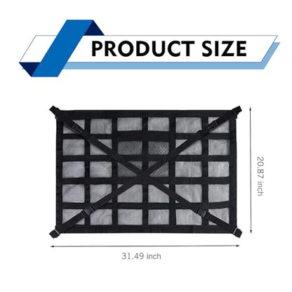 WZP Car Ceiling Cargo Net, 31.5" x 20.9" Double-Layer Mesh Car Roof Storage Ceiling Cargo Net with Adjustable D-Buckle, Universal Auto Accessories for SUVs, Road Trips, Camping Essentials