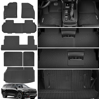 Floor Mats & Trunk Mat for All-New 2024 2025 Chevrolet/Chevy Traverse (8 Seats) with Backrest Mat All Weather Protection TPE Rubber Full Set Floor Liners Automotive Accessories, Black - size: Full Set Mats for 2024-2025 Traverse 8 Seats