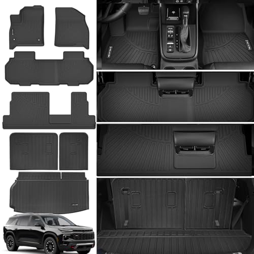 Floor Mats & Trunk Mat for All-New 2024 2025 Chevrolet/Chevy Traverse (8 Seats) with Backrest Mat All Weather Protection TPE Rubber Full Set Floor Liners Automotive Accessories, Black - size: Full Set Mats for 2024-2025 Traverse 8 Seats