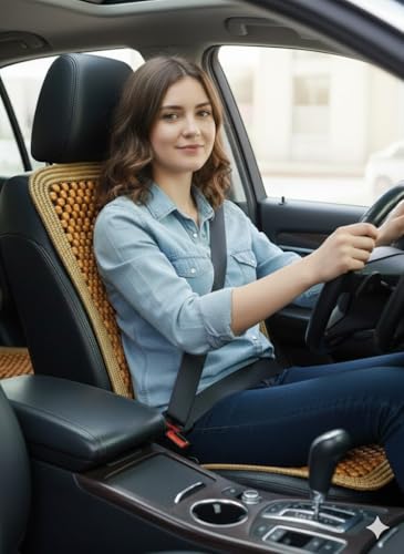 Wood Beaded Comfort Seat Cushion Seat Cover – Wooden Beaded Car Seat Cover – Natural Wood Double Strung Beads – Massage Comfort Car Chair Cushion– Universal SUV Auto Office Home - color: Natural