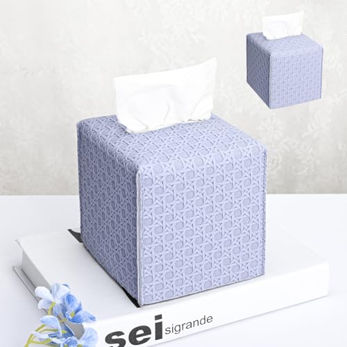HOMOTEK 2 Pack Tissue Box Cover, Square PU Leather Tissue Holder, Decorative Facial Tissue Cube Paper Organizer Dispenser for Bathroom, Night Stands, Desk, Car 5X5X5'' - Rattan Weave,Lavenderpurple - color: Lavender Purple, size: Rattan Weave