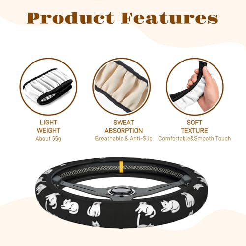Steering Wheel Cover Accessories Neoprene Cover, Breathable Non-Slip Easy to Install Suitable for Women Men, 14.5-15.5 Inch for Car SUV Van Truck Universal - Lazy Kitten - color: Lazy Kitten