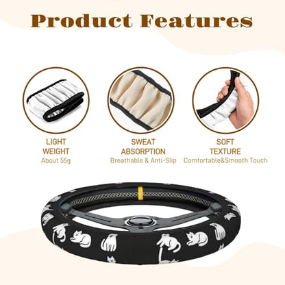 Steering Wheel Cover Accessories Neoprene Cover, Breathable Non-Slip Easy to Install Suitable for Women Men, 14.5-15.5 Inch for Car SUV Van Truck Universal - Lazy Kitten - color: Lazy Kitten
