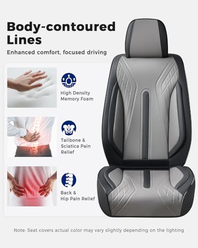 Huidasource Front Seat Covers, Universal Fit for Most Cars SUV Trucks, Full Coverage Nappa Leather Seat Cover, Airbag, Velcro Adjustable, Seat Function Retain, Black&Gray - color: FR: Black&Gray, size: Front