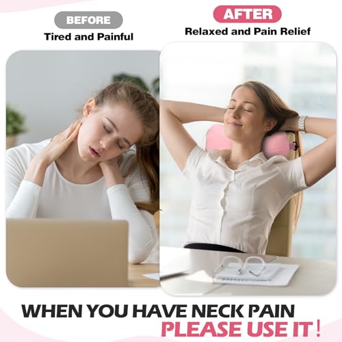 1 Pc Neck Pillow for Recliner Headrest Pillow Bone Shaped Chair Plush with Adjustable Strap Neck Support and Pain Relief Curve Head Cushion for Car Travel Airplane (Pink) - color: Pink