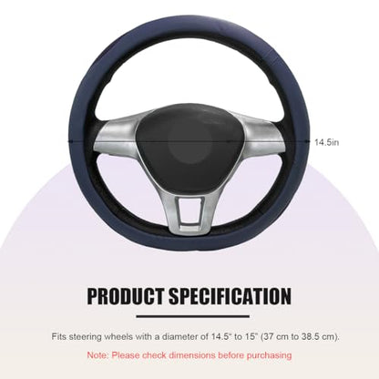 Car Steering Wheel Cover, Leather Breathable Ice Silk Auto Wheel Wrap with Anti-Slip Lining, Scratch-Resistant Elastic Protector Fit for 14.5-15 Inch Steering Wheels (Blue) - color: Blue
