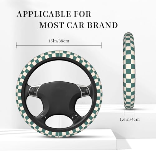 Dark Green Steering Wheel Cover for Women, Universal Auto Steering Wheel 14-15 Inch Car Interior Accessories with 2PCS Car Coasters, Suitable for Men and Women - color: Dark green