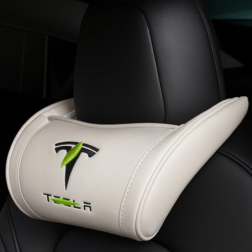 Car Headrest Neck Pillow Support Ergonomic, with Valve Stem Covers Accessory for Driving Seat Fatigue Relief Compatible with Model S X 3 Y & Cybertruck - 2 Pieces - color: B. White Ver. 3