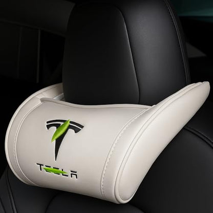 Car Headrest Neck Pillow Support Ergonomic, with Valve Stem Covers Accessory for Driving Seat Fatigue Relief Compatible with Model S X 3 Y & Cybertruck - 2 Pieces - color: B. White Ver. 3