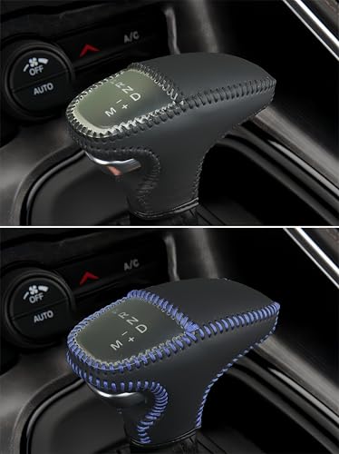 Leather Gear Shift Knob Covers for Dodge Charger Challenger 2015-2023 and Dodge Durango18-23,Carbon Fiber Leather Hand-Stitched Shifter Sleeve - color: Black
