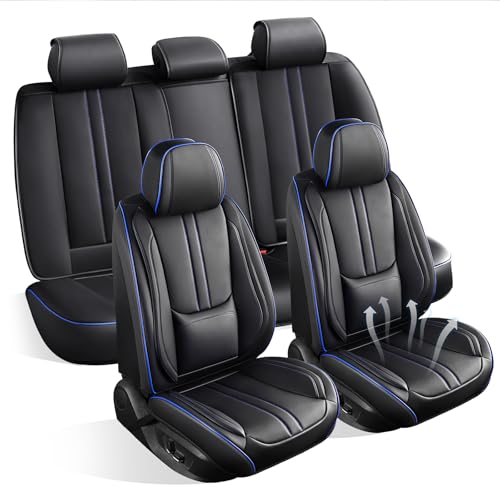Car Seat Cover Full Set Fit for Honda HRV 2016-2026, Luxury Faux Leather Car Seat Covers, Breathable Waterproof Faux Leather Seat Covers (Black&Blue line,Full Set) - color: Black&Blue line, size: Fit for HRV