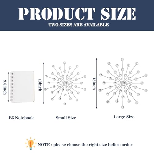 ZEXUIRU 3 Set Silver Starburst Wall Art for Home Decor Metal Bling Crystal Rhinestones Sunburst Wall Decor Sparkling Rhinestone Art Accent Silver - 13in