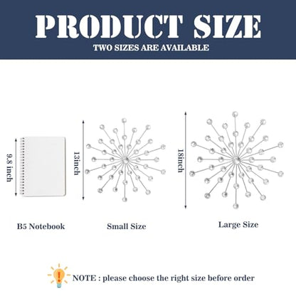 ZEXUIRU 3 Set Silver Starburst Wall Art for Home Decor Metal Bling Crystal Rhinestones Sunburst Wall Decor Sparkling Rhinestone Art Accent Silver - 13in