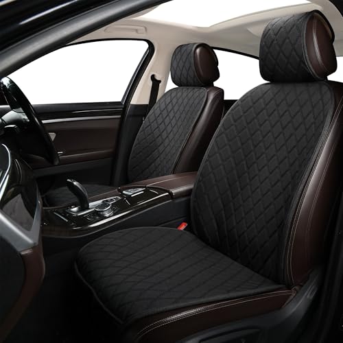 2PCS Linen Front Seat Covers for Cars Sideless Seat Covers Breathable Cloth Fabric Car Seat Protector Universal Fit Most Automotive, SUV, Trucks, Van(Black) - color: LINEN BLACK