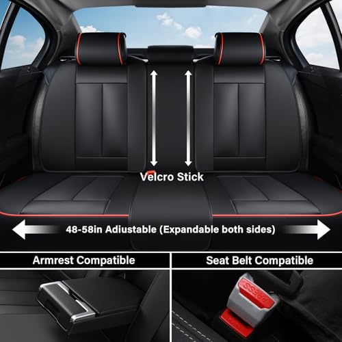 Coverado Car Seat Covers Full Set, Black Redline Seat Covers for Cars, Automotive Seat Covers, Waterproof Nappa Leather Front Seats and Back Car Seat Protector, Universal Fit for Most Cars SUV Trucks - color: Black-Red, size: FullSet