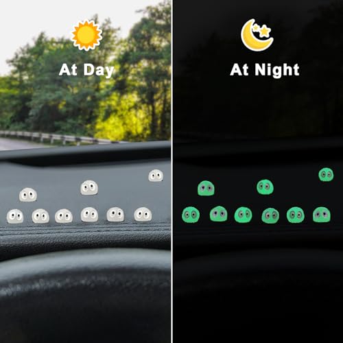60Pcs Soot Sprites Car Mirror Decorations with Adhesive Dots - 50 Black & 10 Glow in Dark Rearview Mirror Charms - Kawaii Anime Ornaments for Dashboard, Hanging Decor - Unique Easter Gift