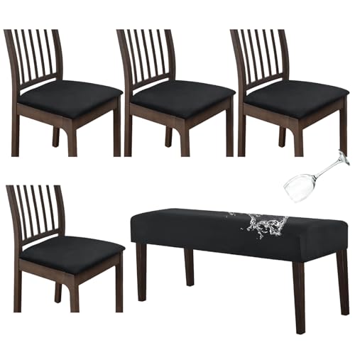 KRFOONN Waterproof Seat Covers for Dining Room Chairs Set of 4 with Bench Cover Washable Dining Chair Covers Removable Kitchen Chair Cushion Slipcovers Protector, A1 - color: Color A1