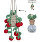 ROFIGL Handmade Crochet Hanging Car Air Freshener - Sweet Cherry Charm with 12ml Refillable Glass Essential Oil Bottle, Cute Car Accessories for Women & Bedroom Floral Decor - style: Raspberry
