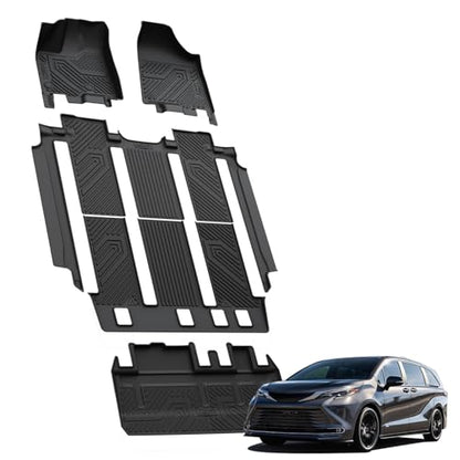 LASFIT Floor Mats & Cargo Liner for Toyota Sienna 7 Seat 2013-2020 (Not Fit Sliding Center Console) All Weather TPE Custom Fit Floor Liners & Trunk Mat for Sienna 7 Seat Full Set Mats Accessories