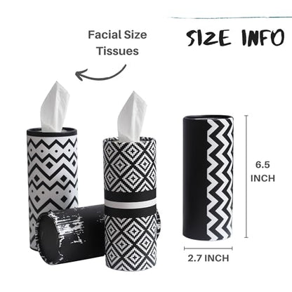 Winoo Design Small Car Tissues Holder - 4PK Modern Black Plastic & Resin Facial Tissues Cylinder - Fits Most Car Cup Holders - Travel Tissue Tubes Box Container